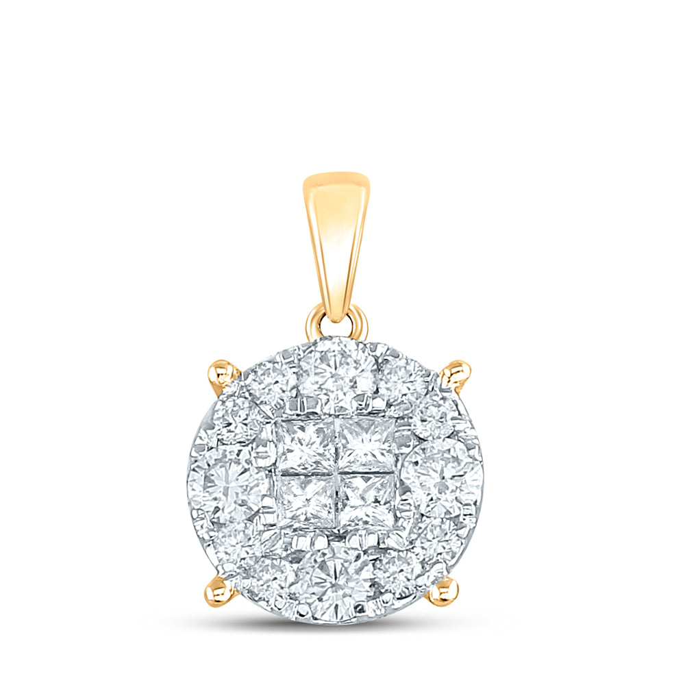 14K White Gold Yellow Princess Round Diamond Cluster Pendant 1.00 Cttw