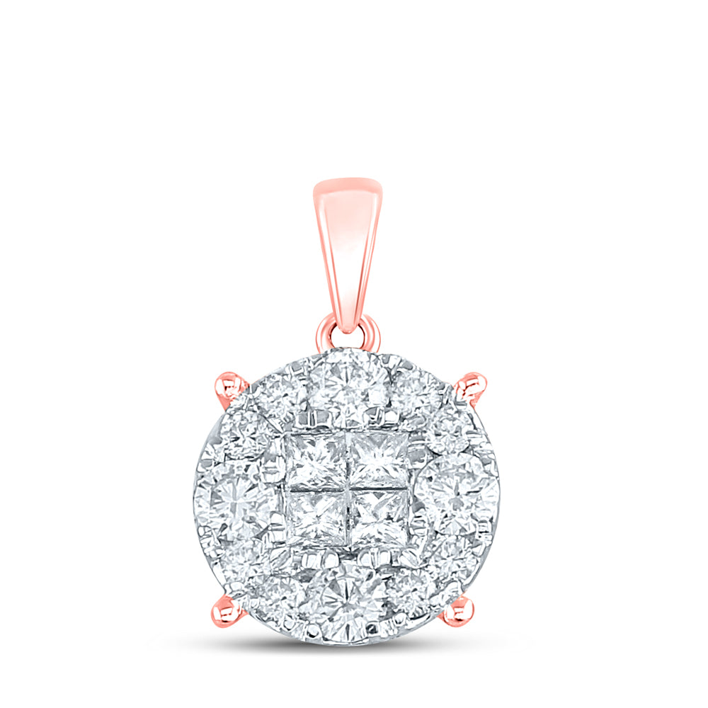 14K Yellow Gold Womens Princess Round Diamond Cluster Pendant 1.00 Cttw