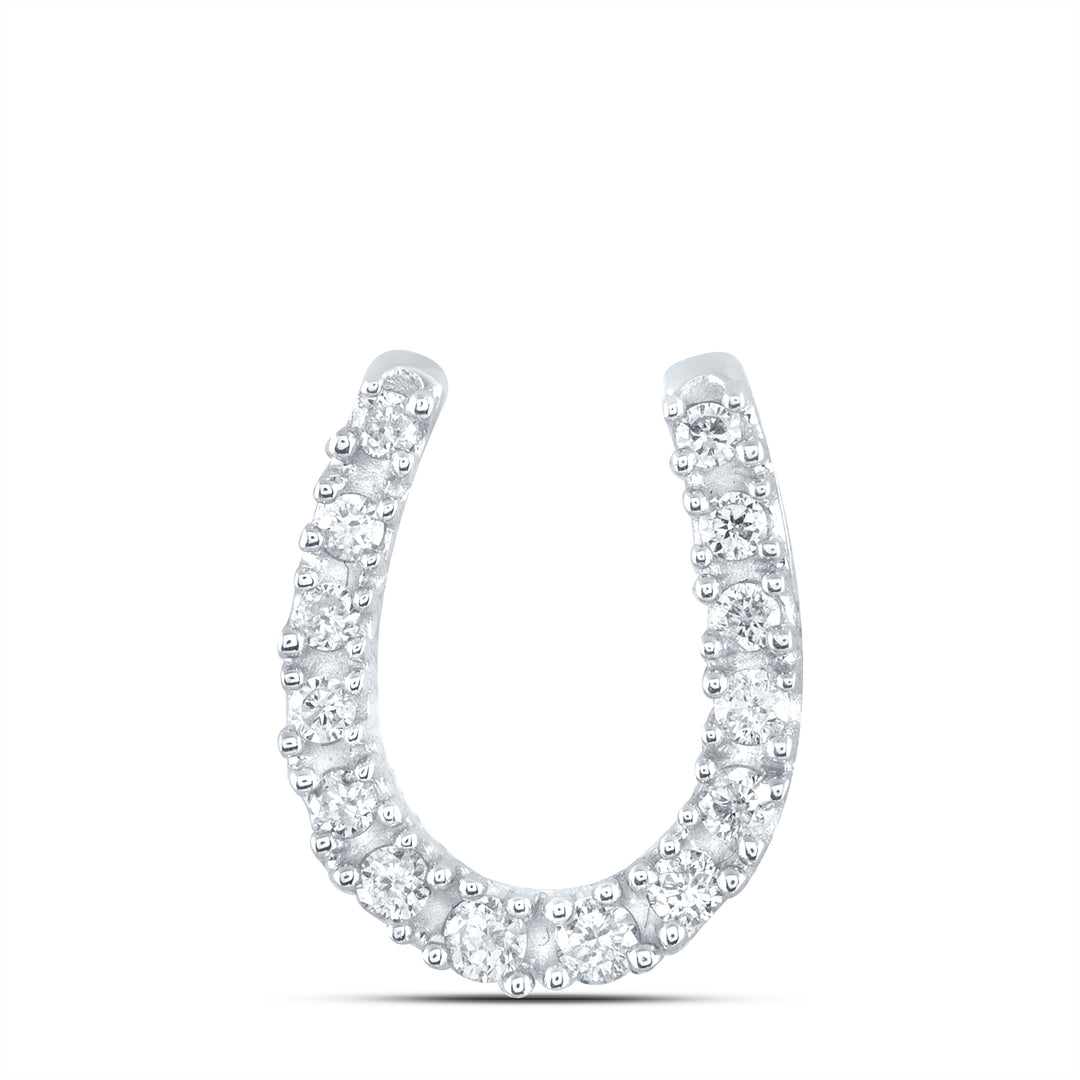 14kt White Gold Womens Round Diamond Horseshoe Pendant 1/10 Cttw