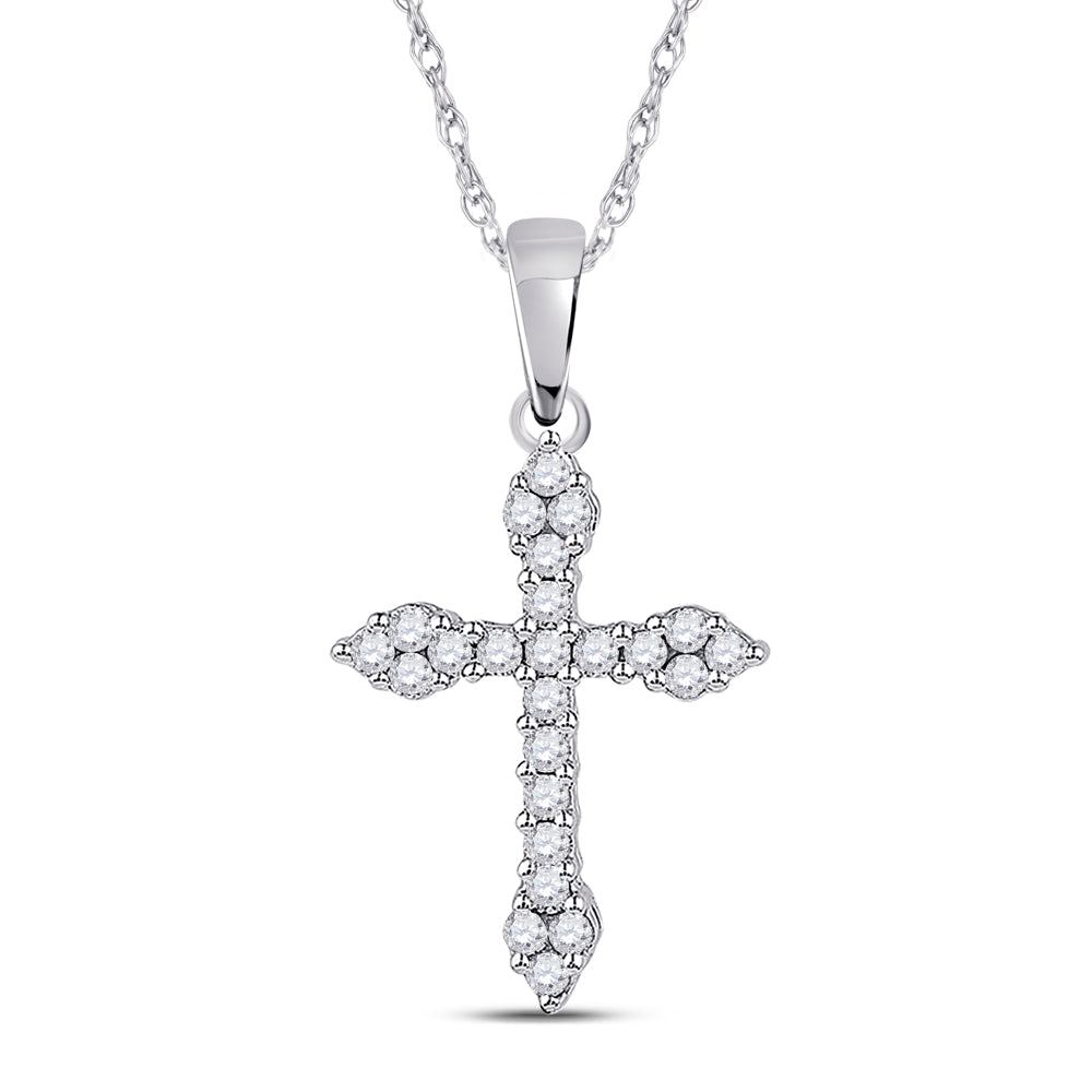 10kt White Gold Womens Round Diamond Cross Crucifix Faith Pendant 1/4 Cttw