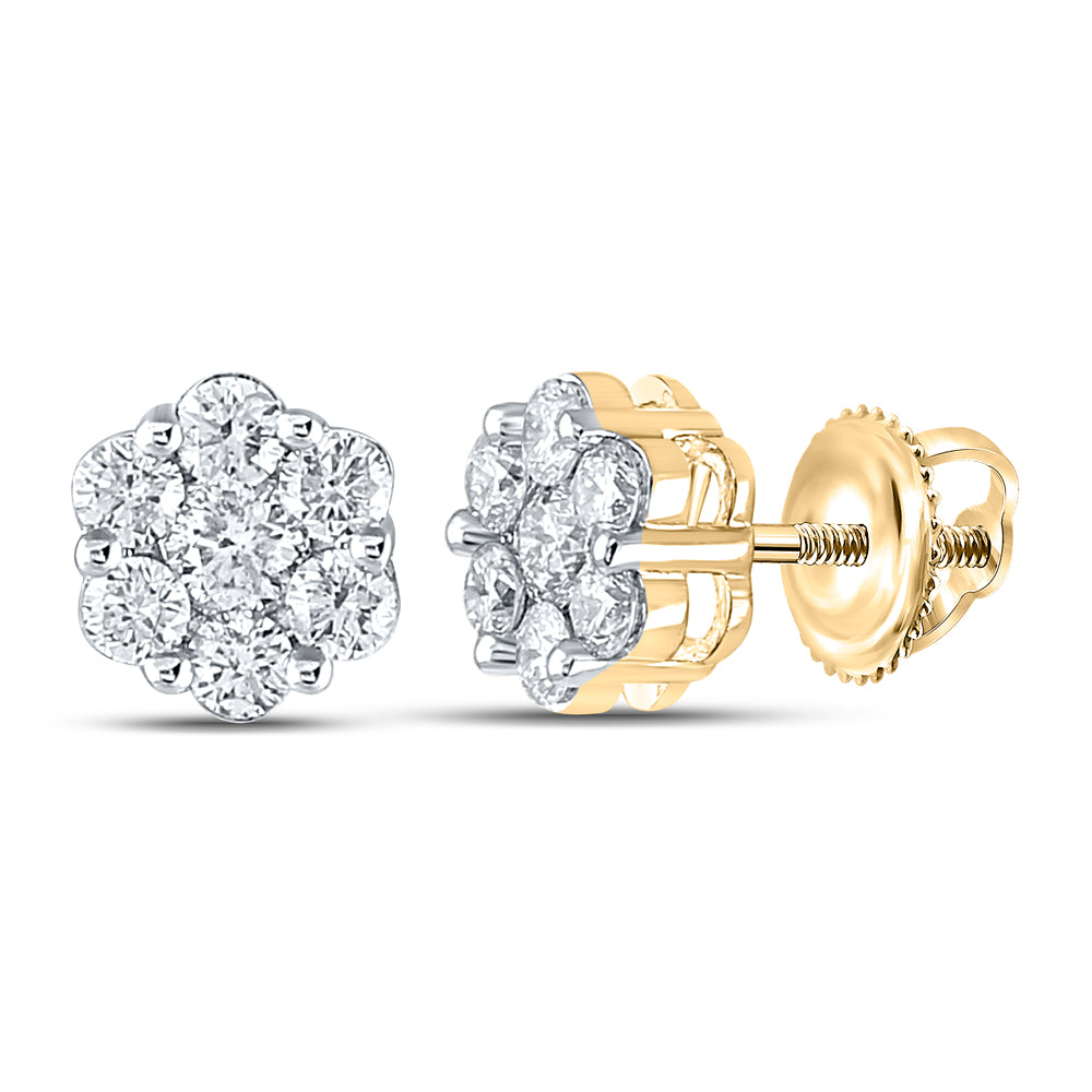 14kt Yellow Gold Womens Round Diamond Cluster Earrings 7/8 Cttw
