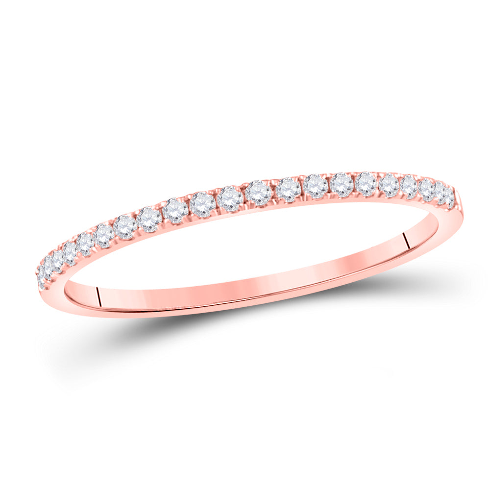 10kt Rose Gold Womens Round Diamond Timeless Stackable Band Ring 1/6 Cttw