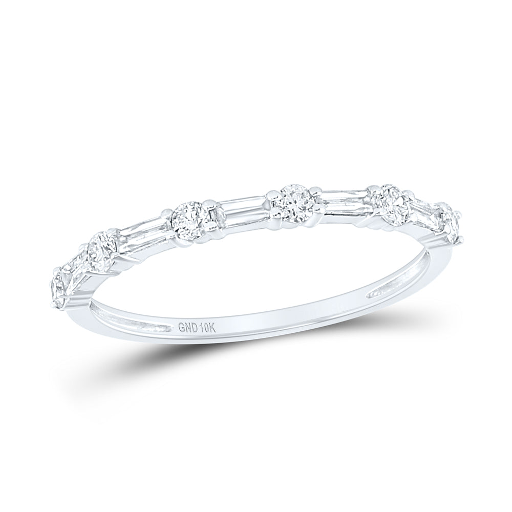 10kt White Gold Womens Round Baguette Diamond Stackable Band Ring 1/3 Cttw