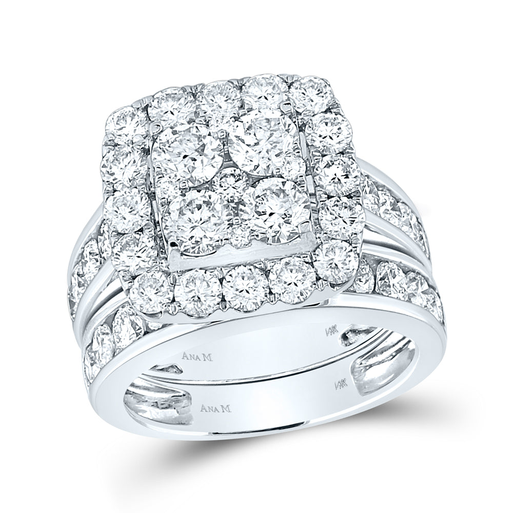 14kt White Gold Womens Round Diamond Square Cluster Bridal Wedding Engagement Ring Band Set 4-1/4 Cttw