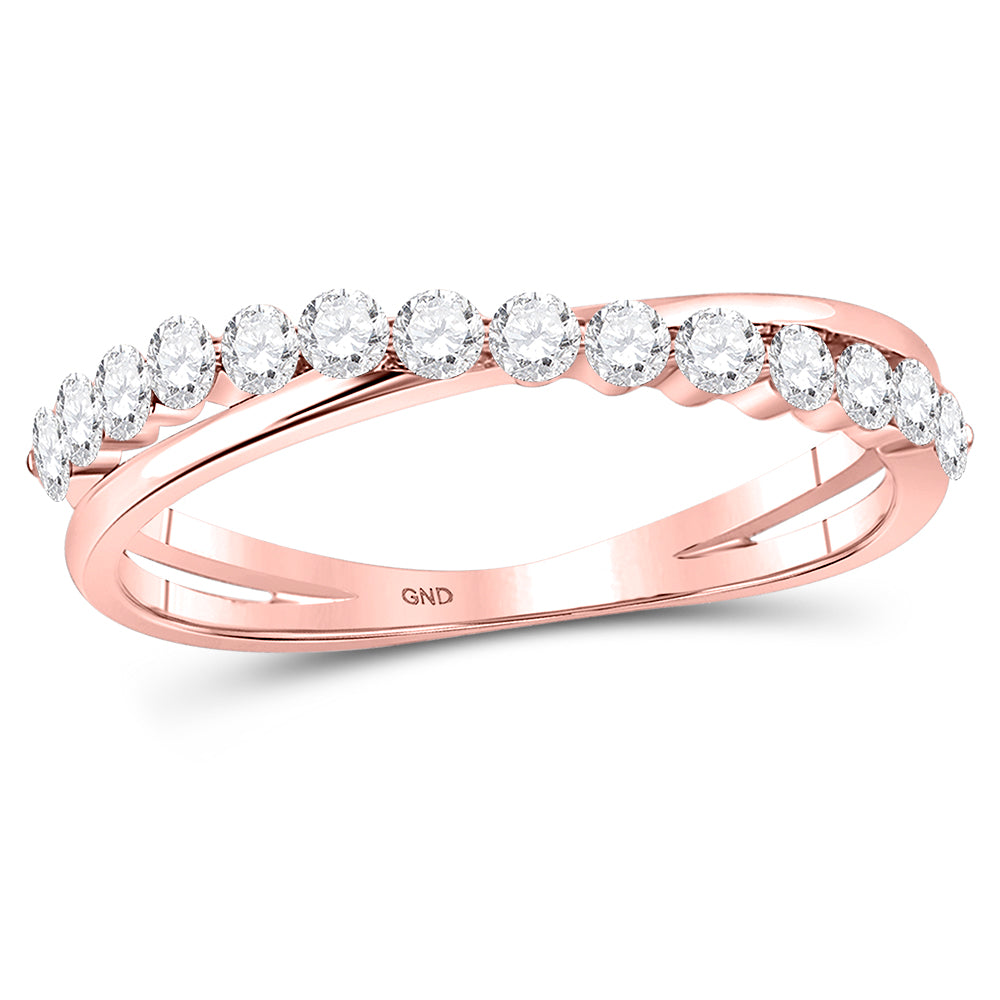 10kt Rose Gold Womens Round Diamond Single Row Crossover Stackable Band Ring 1/3 Cttw
