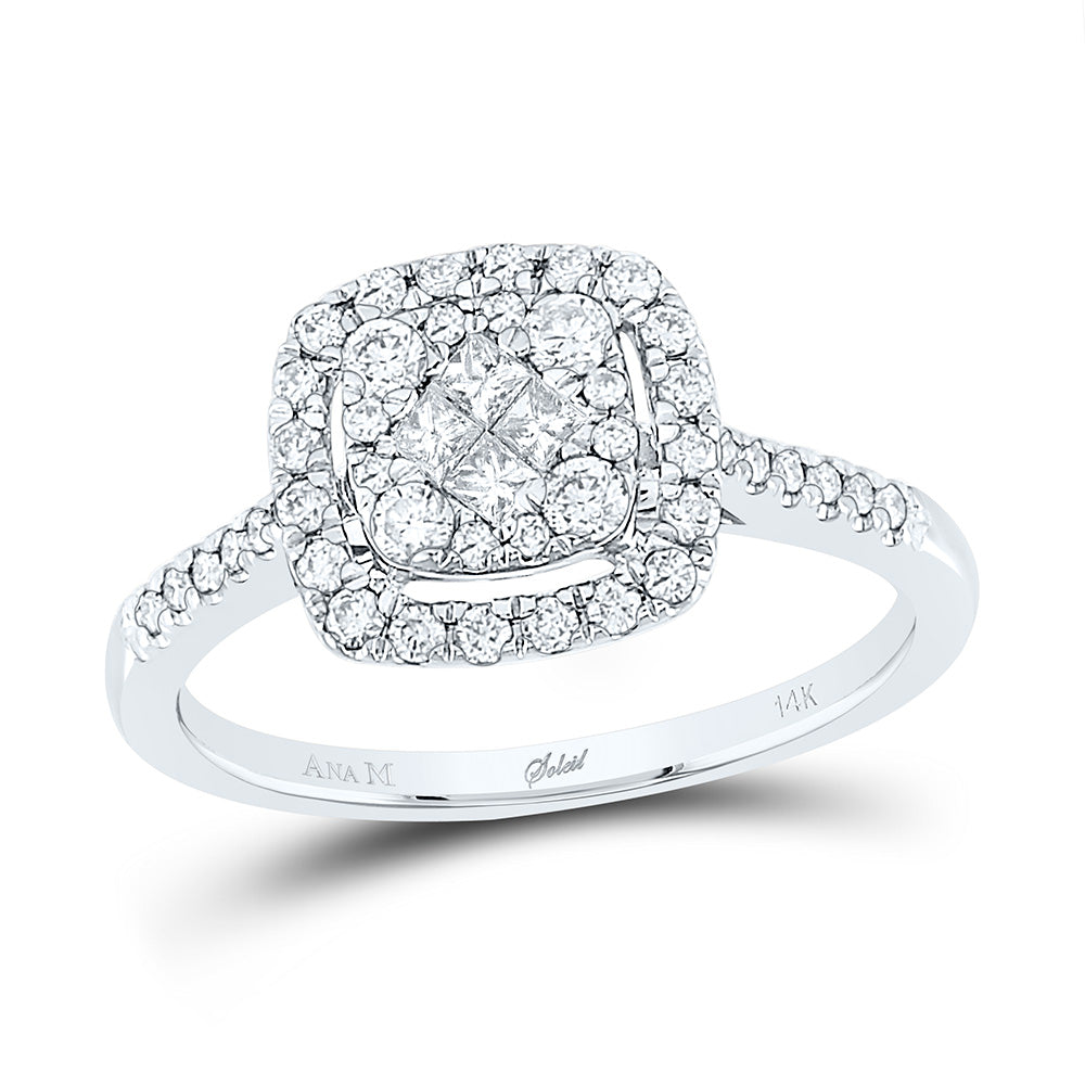 14kt White Gold Womens Princess Diamond Cluster Bridal Wedding Engagement Ring 1/2 Cttw