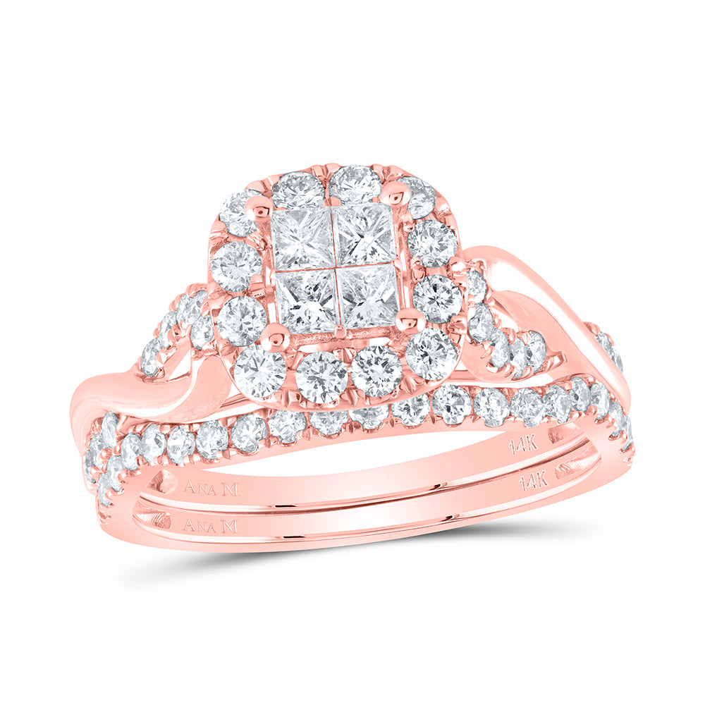 14kt Rose Gold Womens Princess Diamond Bridal Wedding Engagement Ring Band Set 1.00 Cttw
