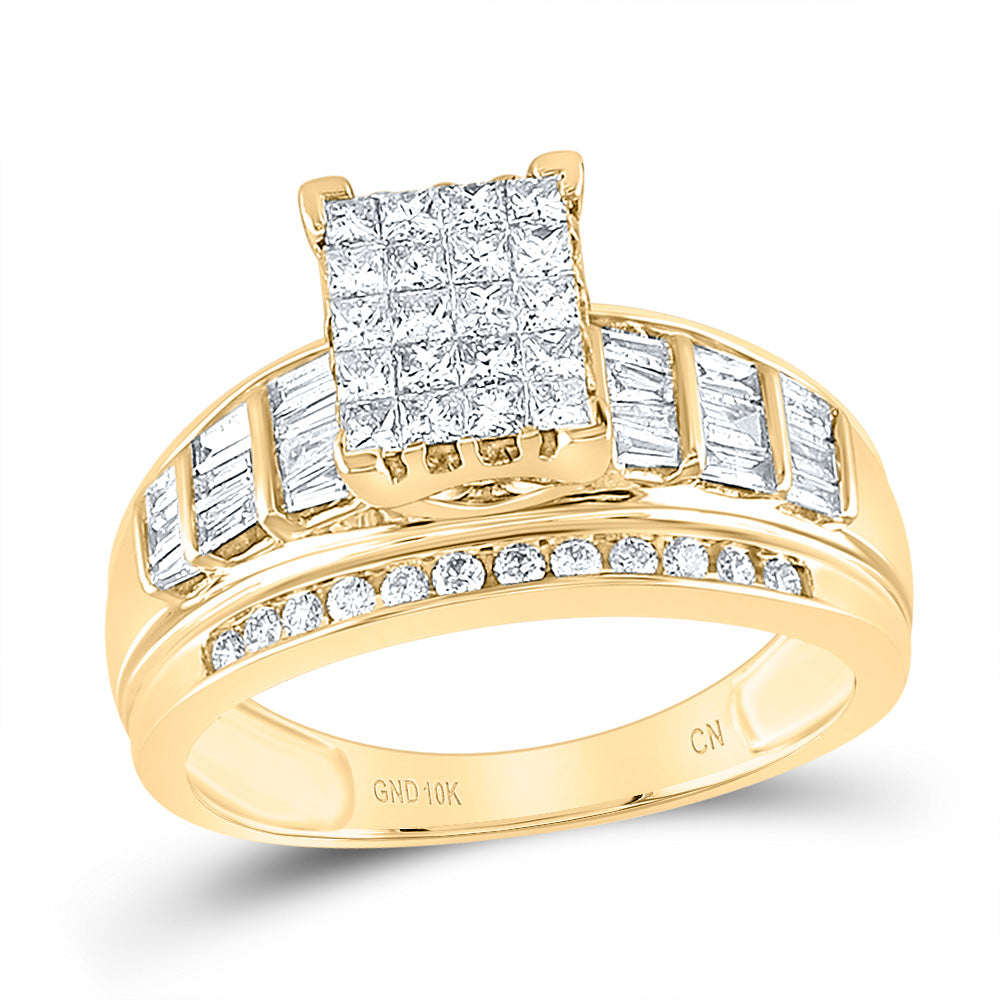 10kt Yellow Gold Womens Princess Diamond Cluster Bridal Wedding Engagement Ring 1.00 Cttw - Size 8