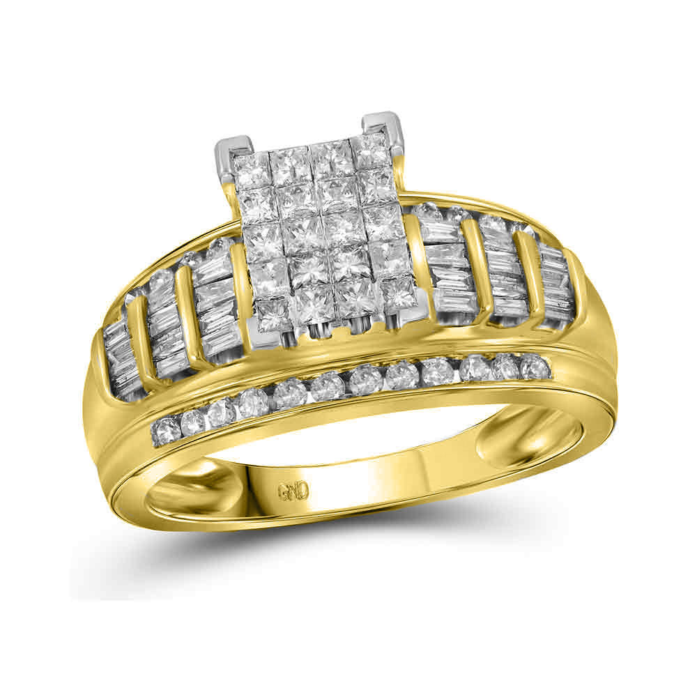 14kt Yellow Gold Womens Princess Diamond Cluster Bridal Wedding Engagement Ring 1.00 Cttw - Size 8