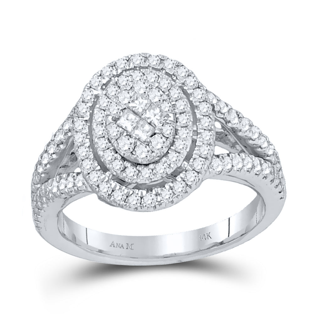 14kt White Gold Womens Princess Diamond Oval Cluster Bridal Wedding Engagement Ring 1.00 Cttw