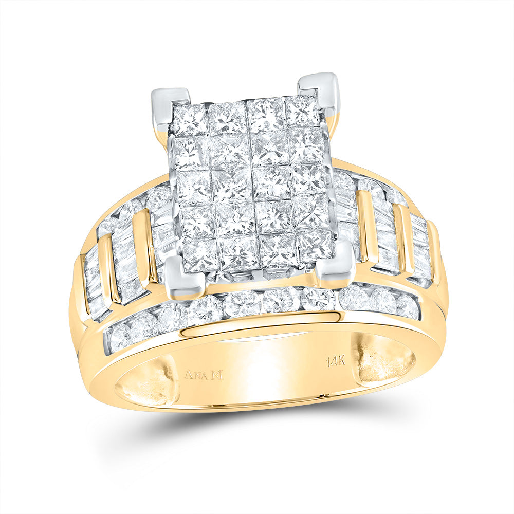 14kt Yellow Gold Womens Princess Diamond Cluster Bridal Wedding Engagement Ring 2.00 Cttw