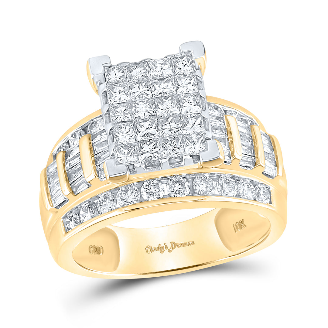 10kt Yellow Gold Womens Princess Diamond Cluster Bridal Wedding Engagement Ring 2.00 Cttw