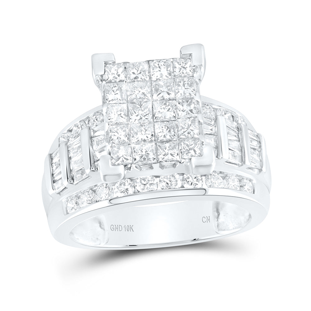10kt White Gold Womens Princess Diamond Cluster Bridal Wedding Engagement Ring 2.00 Cttw