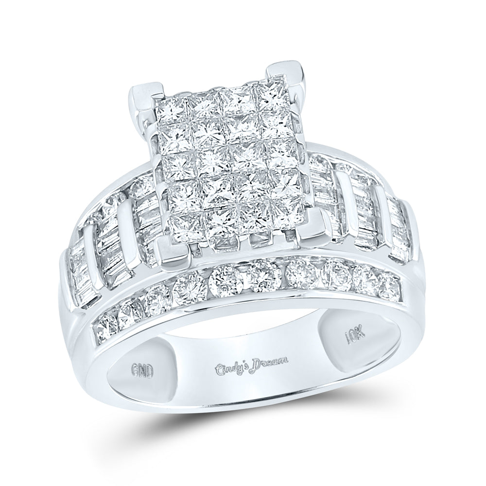 10kt White Gold Womens Princess Diamond Cluster Bridal Wedding Engagement Ring 2.00 Cttw - Size 11