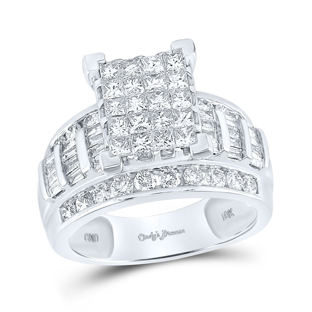 10kt White Gold Womens Princess Diamond Cluster Bridal Wedding Engagement Ring 2.00 Cttw - Size 9