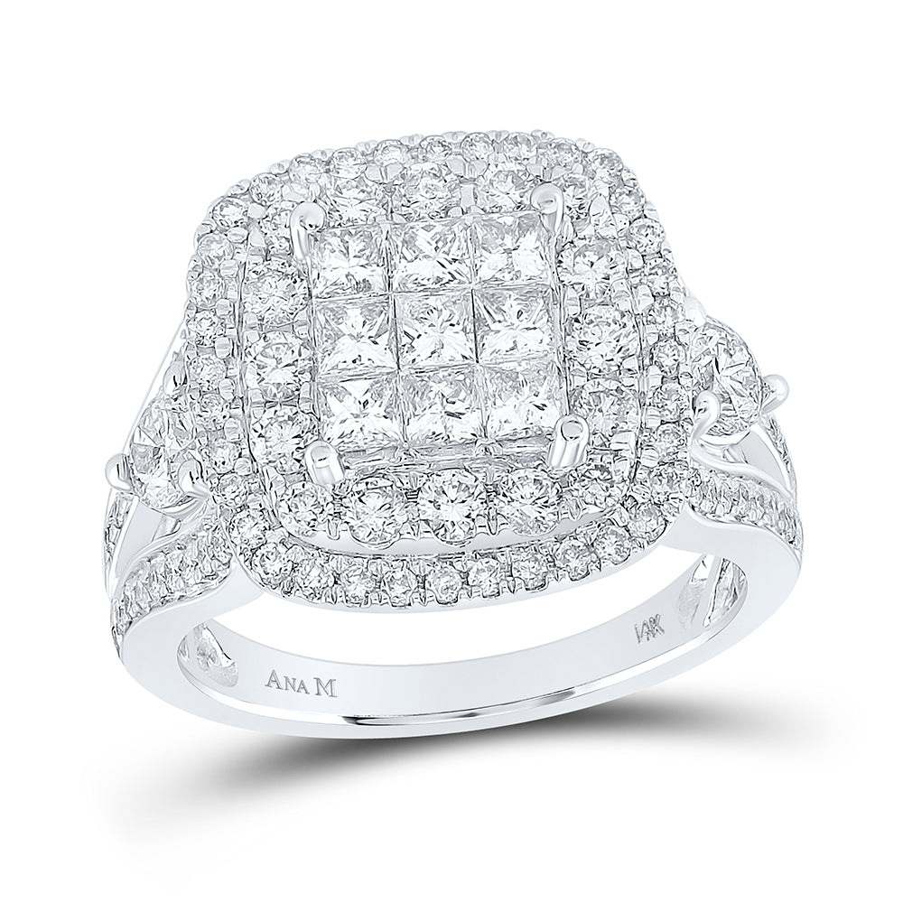 14kt White Gold Womens Princess Invisible-Set Diamond Bridal Wedding Engagement Ring Band Set 2.00 Cttw
