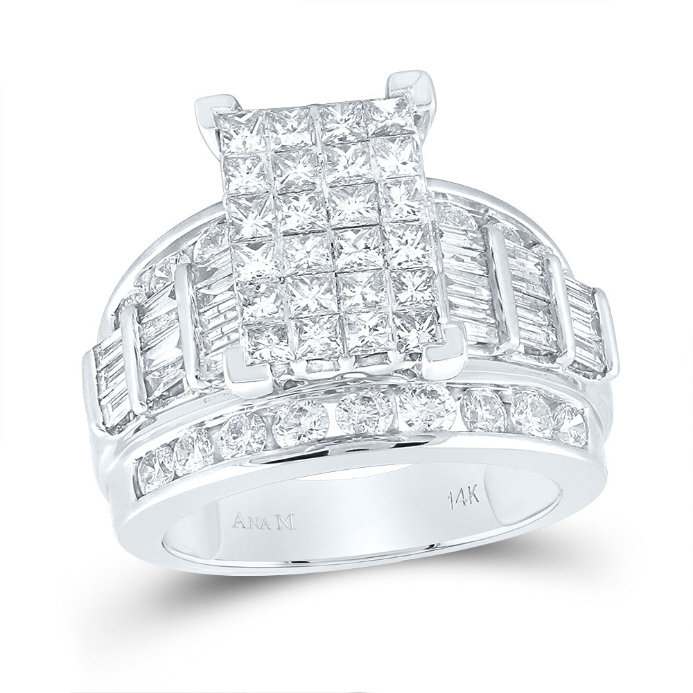 14kt White Gold Womens Princess Diamond Cluster Bridal Wedding Engagement Ring 3.00 Cttw - Size 11