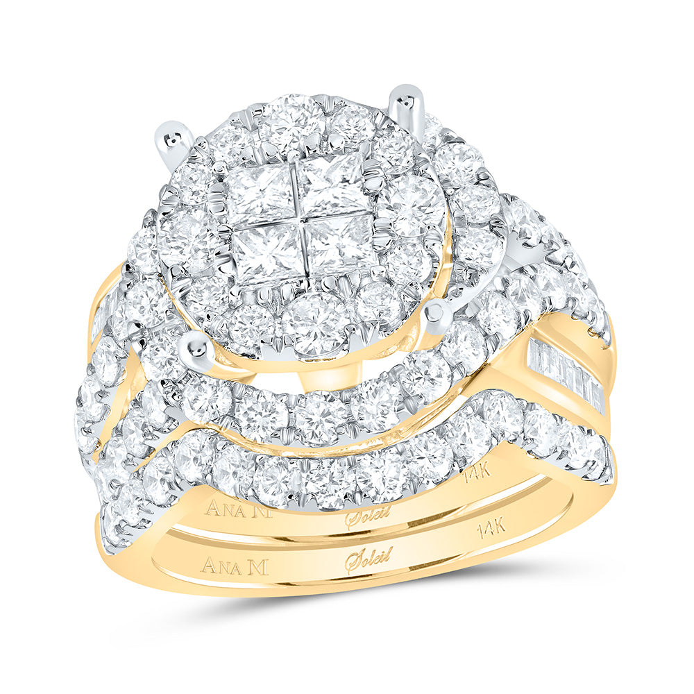 14kt Yellow Gold Womens Princess Round Diamond Bridal Wedding Engagement Ring Band Set 3.00 Cttw
