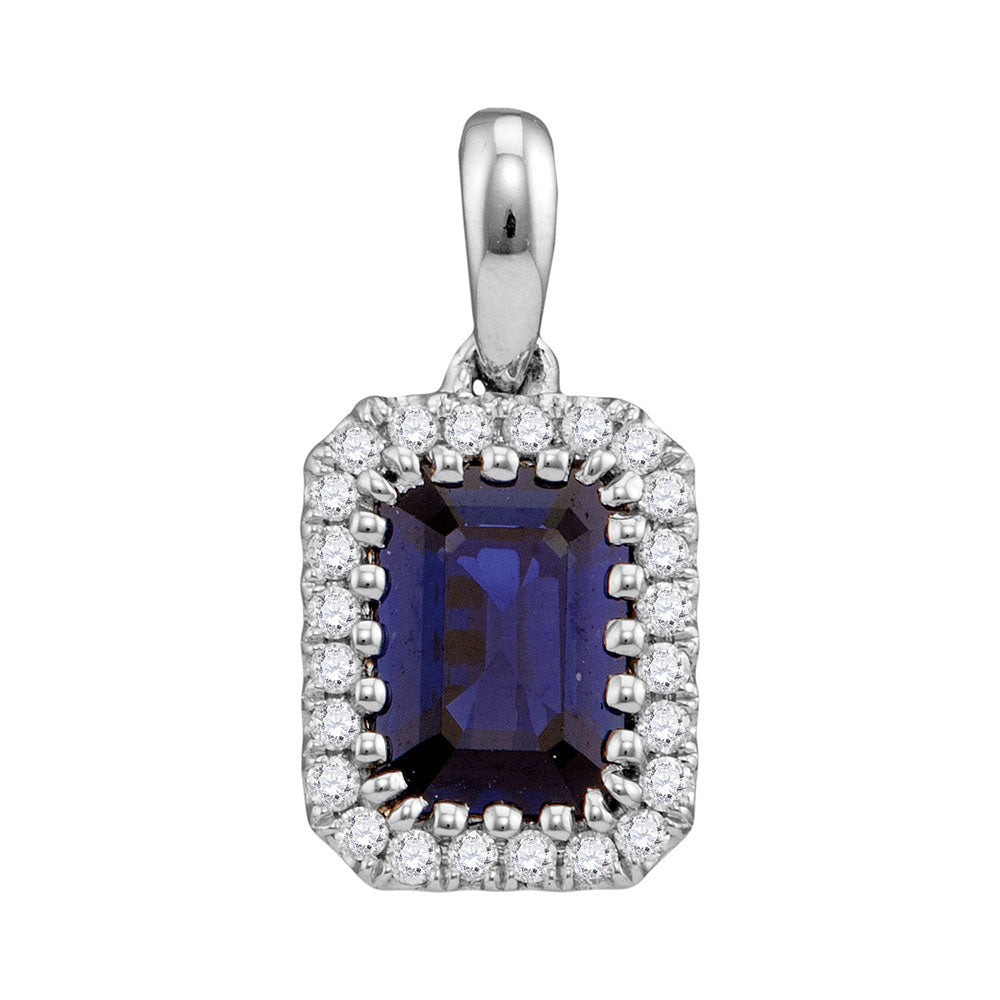 14kt White Gold Womens Emerald Blue Sapphire Solitaire Pendant 1-1/5 Cttw