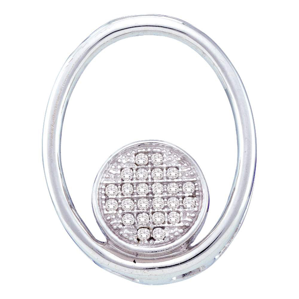 10kt White Gold Womens Round Diamond Oval Cluster Pendant 1/20 Cttw