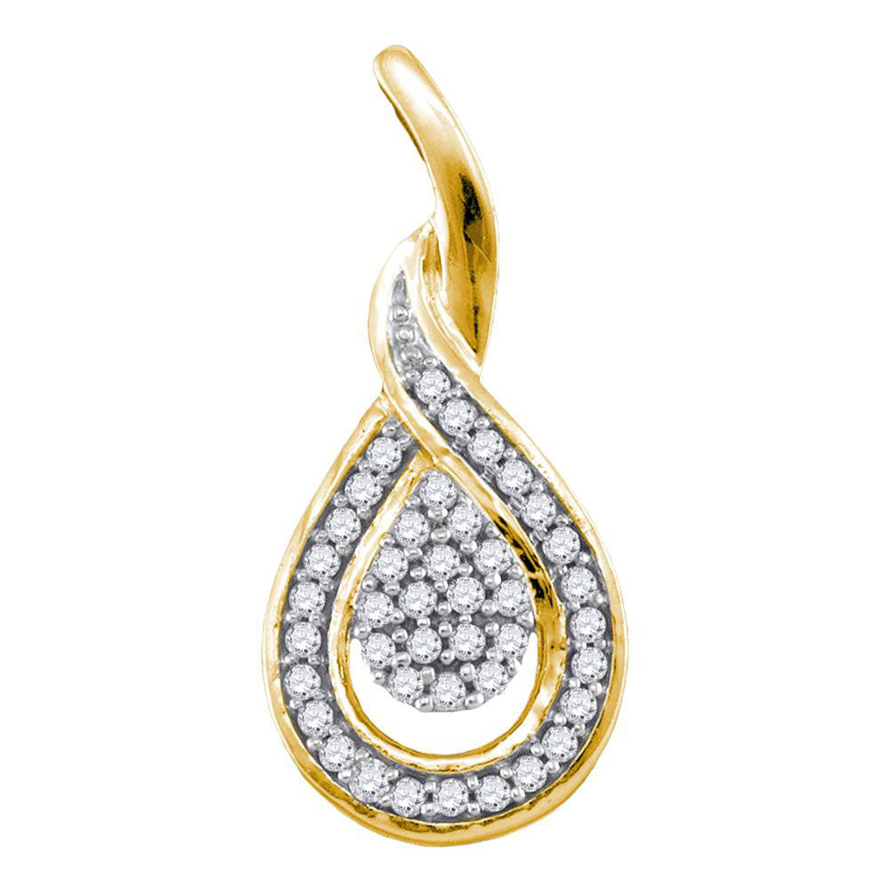 10kt Yellow Gold Womens Round Diamond Teardrop Cluster Pendant 1/10 Cttw