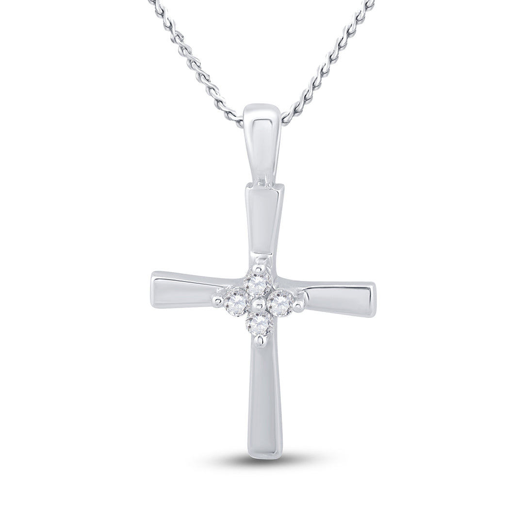 14kt White Gold Womens Round Diamond Cluster Small Cross Religious Pendant 1/20 Cttw