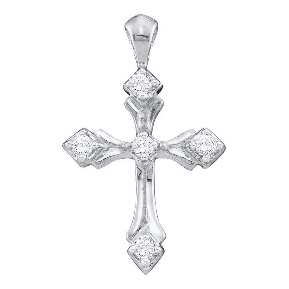 14kt White Gold Womens Round Diamond Flared Roman Cross Pattee Pendant 1/10 Cttw