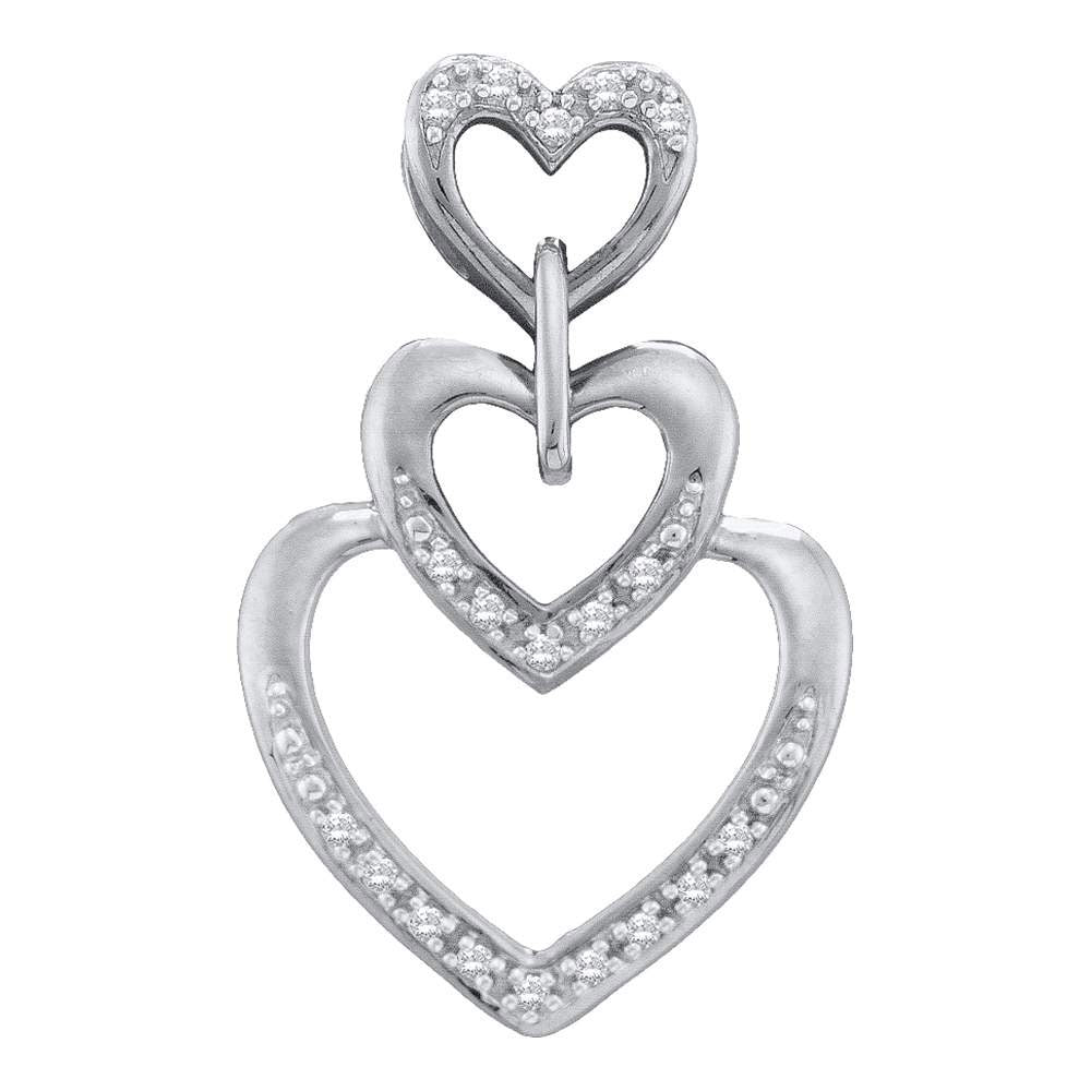 10kt White Gold Womens Round Diamond Triple Trinity Heart Pendant 1/20 Cttw