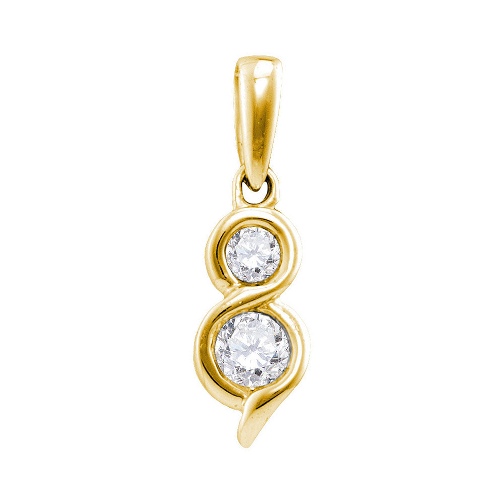 14kt Yellow Gold Womens Round Diamond 2-stone Hearts Together Pendant 1/4 Cttw