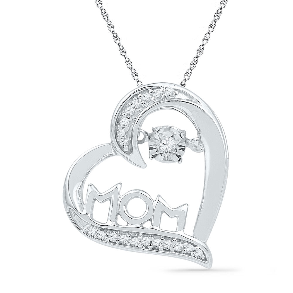 10kt White Gold Womens Round Diamond Mom Mother Heart Pendant 1/10 Cttw