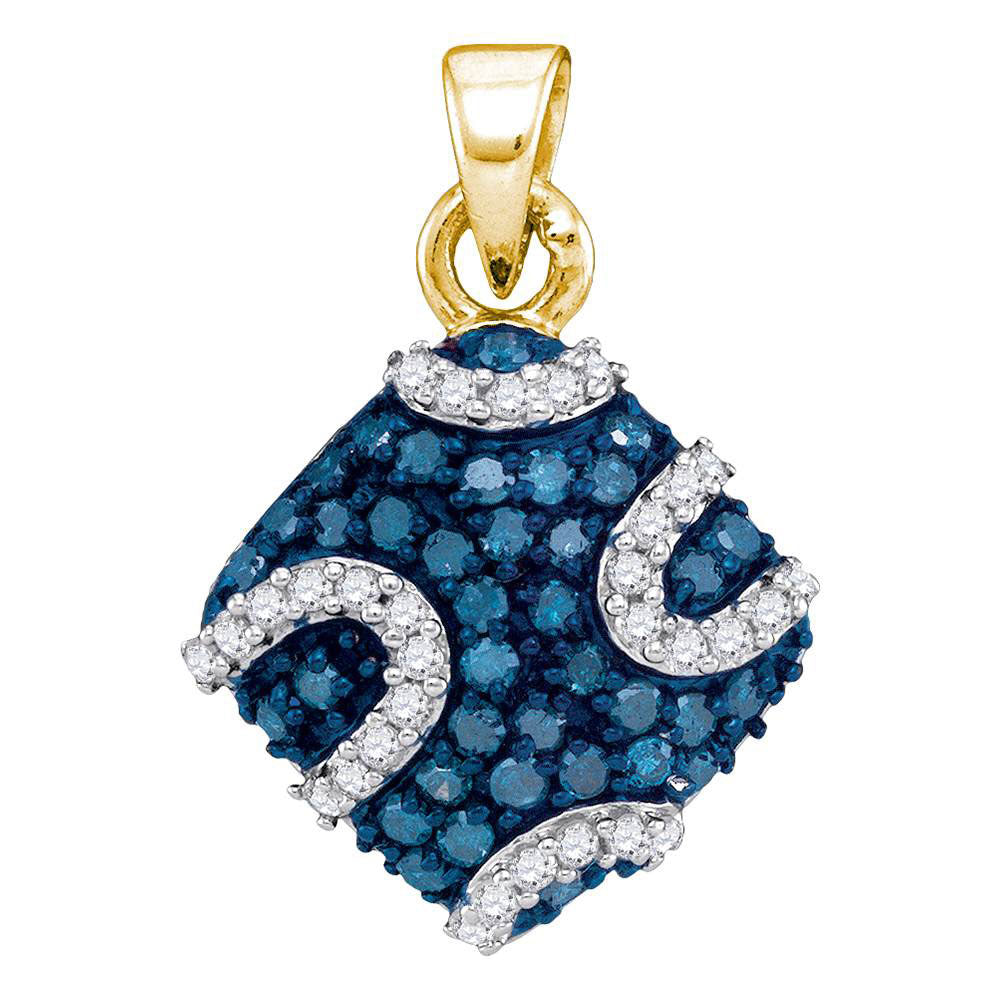10kt Yellow Gold Womens Round Blue Color Enhanced Diamond Square Pendant 1/2 Cttw