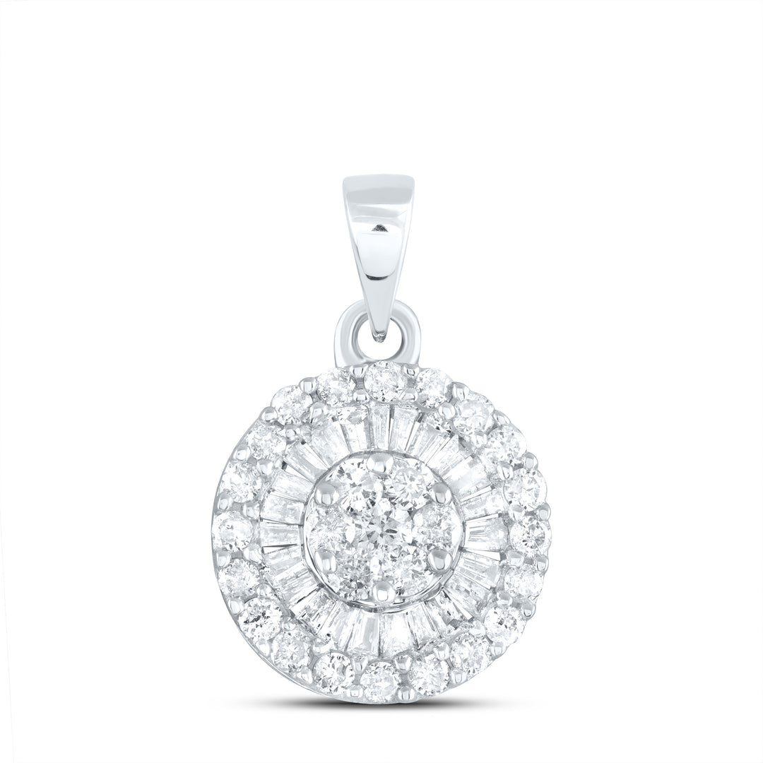 14k White Gold Womens Round Diamond Flower Cluster Circle Pendant 5/8 Cttw