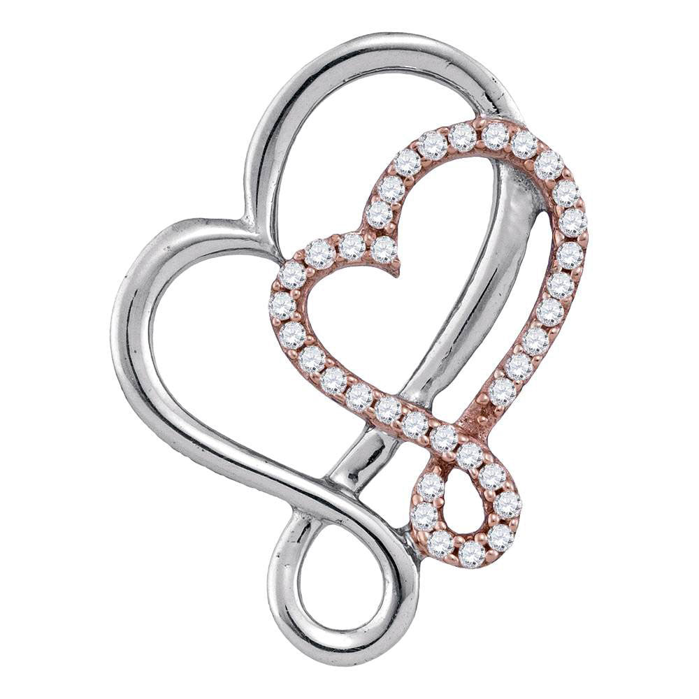 10kt White Rose Gold Womens Round Diamond Heart Pendant 1/6 Cttw