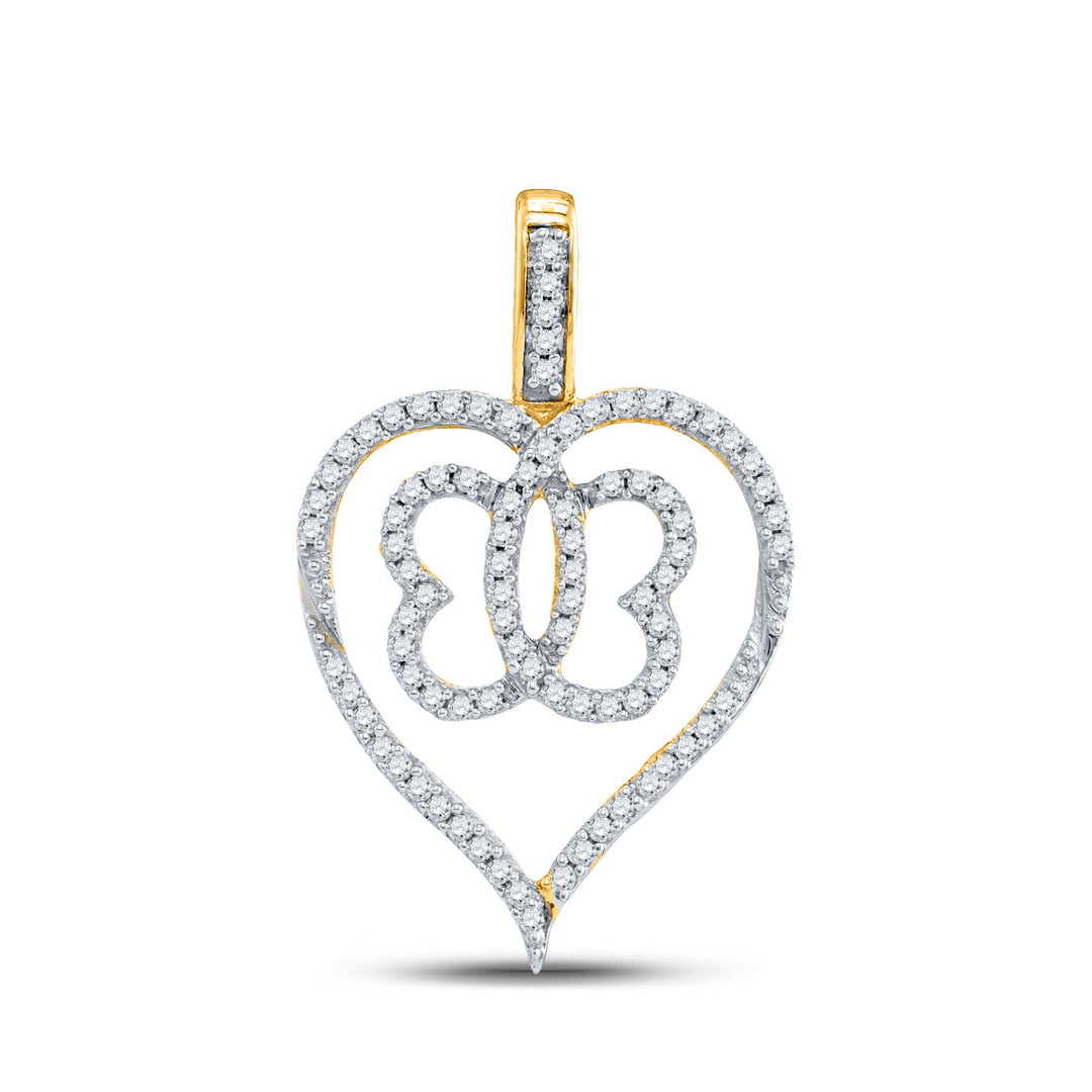 10kt Yellow Gold Womens Round Diamond Butterfly Heart Pendant 1/3 Cttw