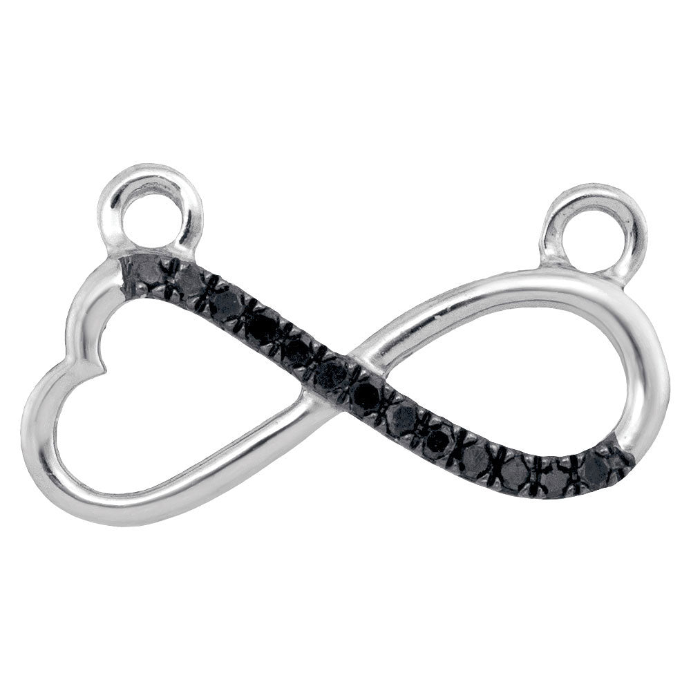 10kt White Gold Womens Black Color Enhanced Diamond Infinity Necklace 1/12 Cttw