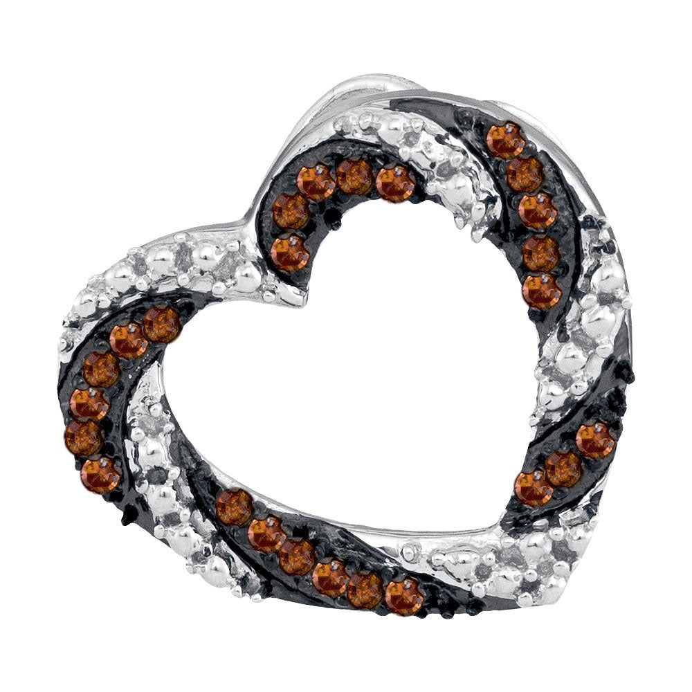 10kt White Gold Womens Round Brown Diamond Heart Outline Pendant 1/6 Cttw