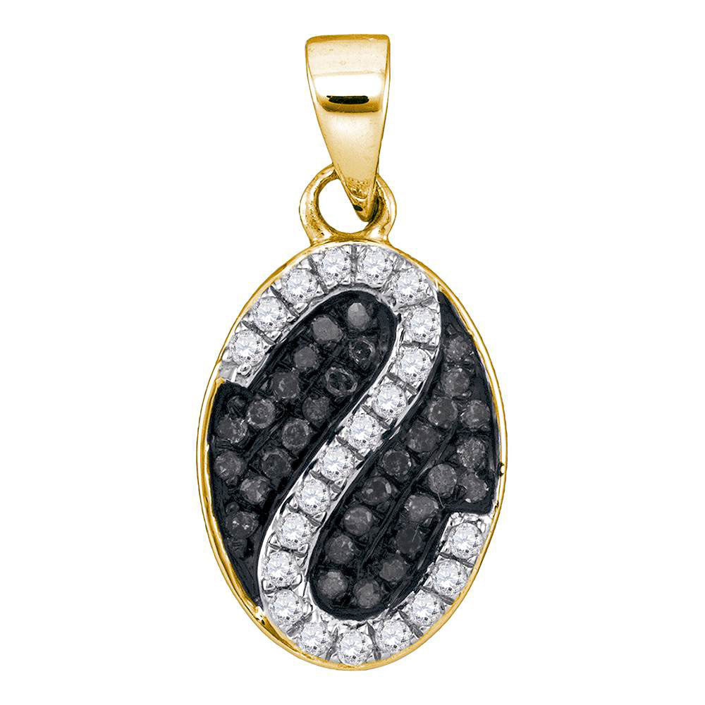 10kt Yellow Gold Womens Round Black Color Enhanced Diamond Oval Stripe Cluster Pendant 1/4 Cttw