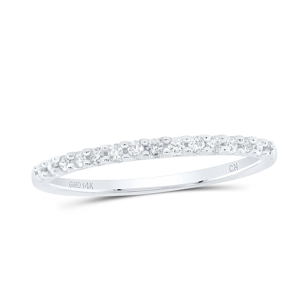 14k White Gold Round Diamond Womens Slender Stackable Size 9 Wedding Band 1/6 Cttw