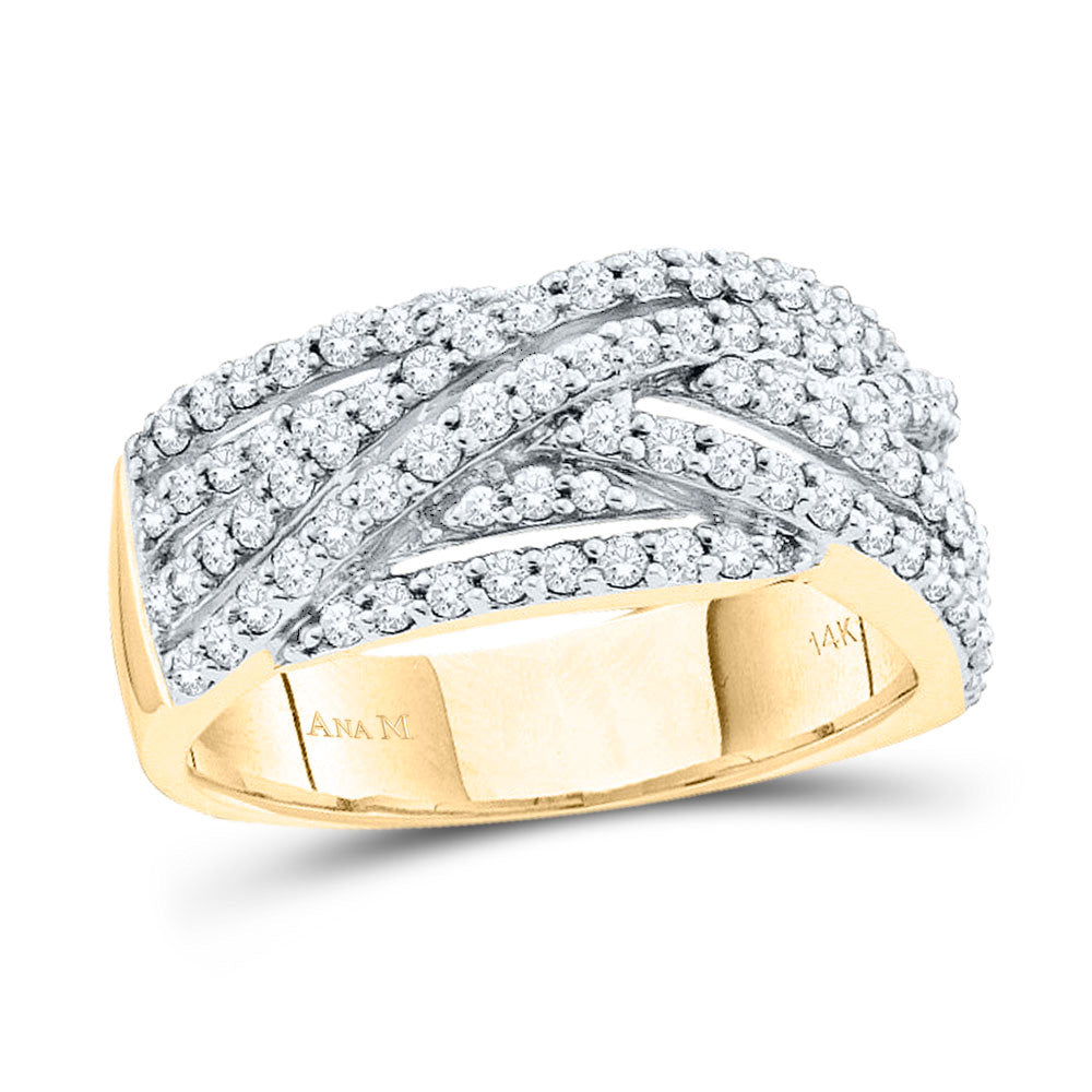 14kt Yellow Gold Womens Round Diamond Crossover Band Ring 7/8 Cttw