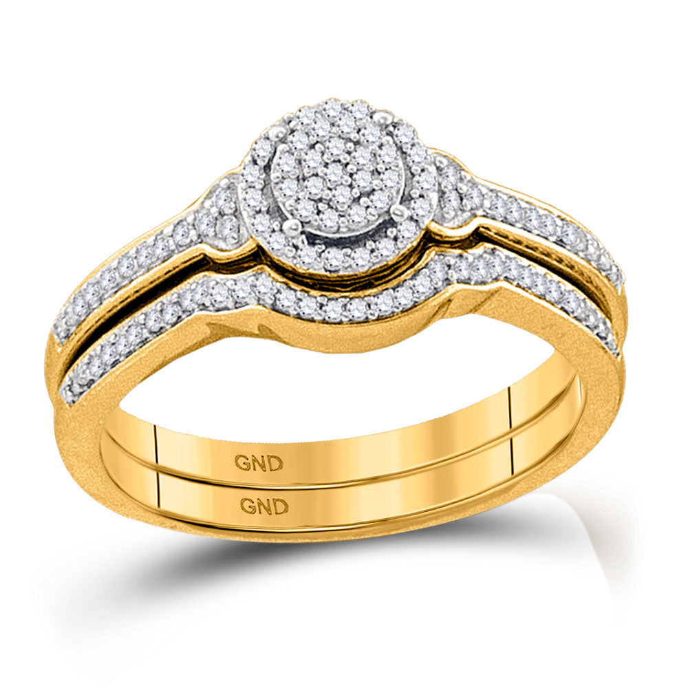 10k Yellow Gold Womens Round Diamond Cluster Bridal Wedding Engagement Ring band Set 1/4 Cttw