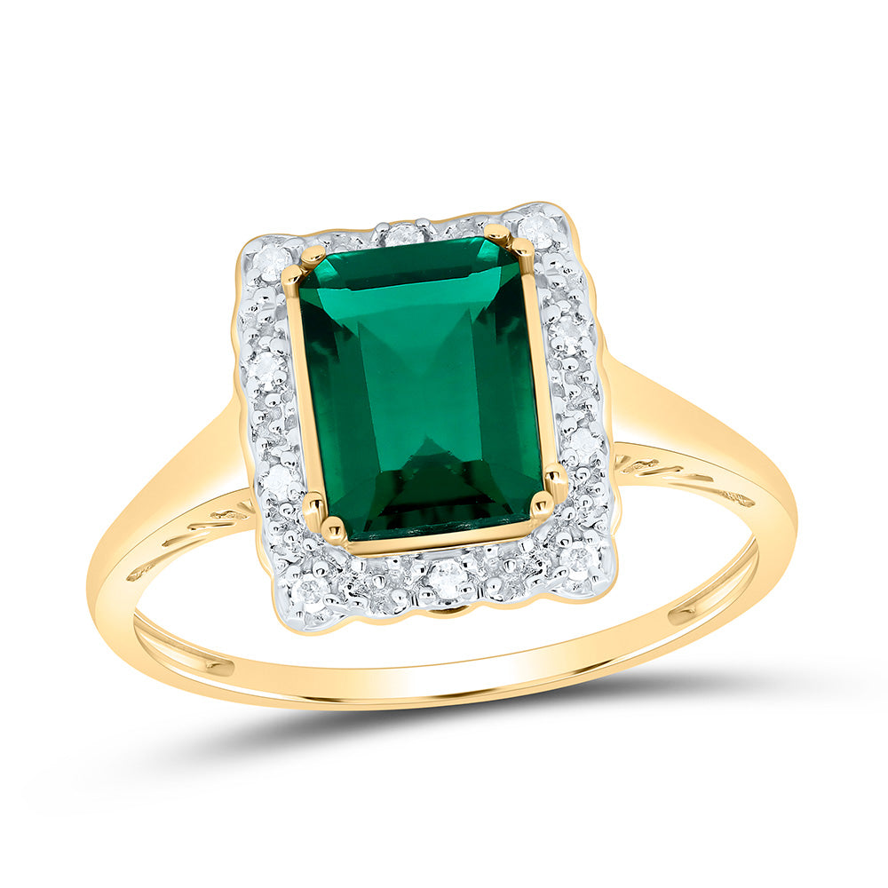 10kt Yellow Gold Womens Emerald Lab-Created Emerald Solitaire Ring 1-3/4 Cttw