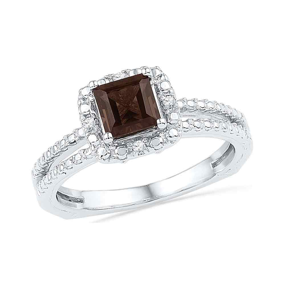 10kt White Gold Womens Princess Lab-Created Smoky Quartz Solitaire Ring 3/4 Cttw