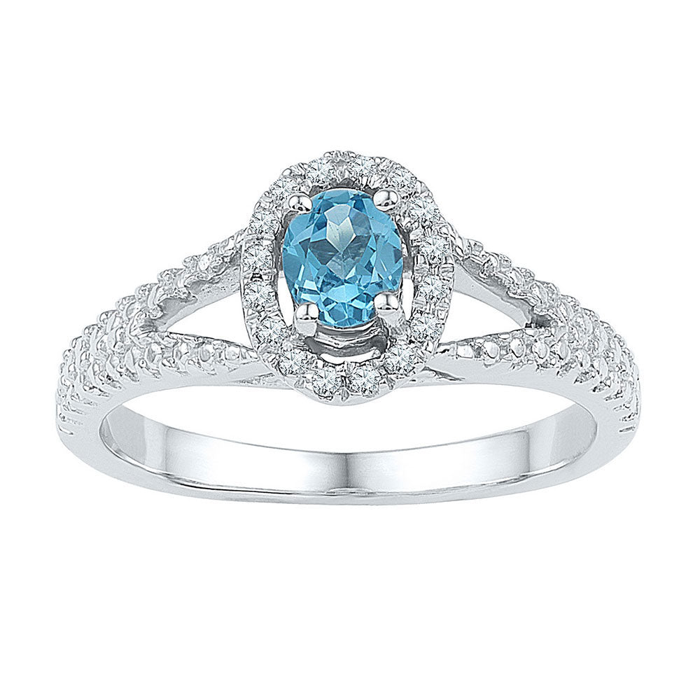 10kt White Gold Womens Oval Lab-Created Blue Topaz Solitaire Ring 5/8 Cttw Size 11