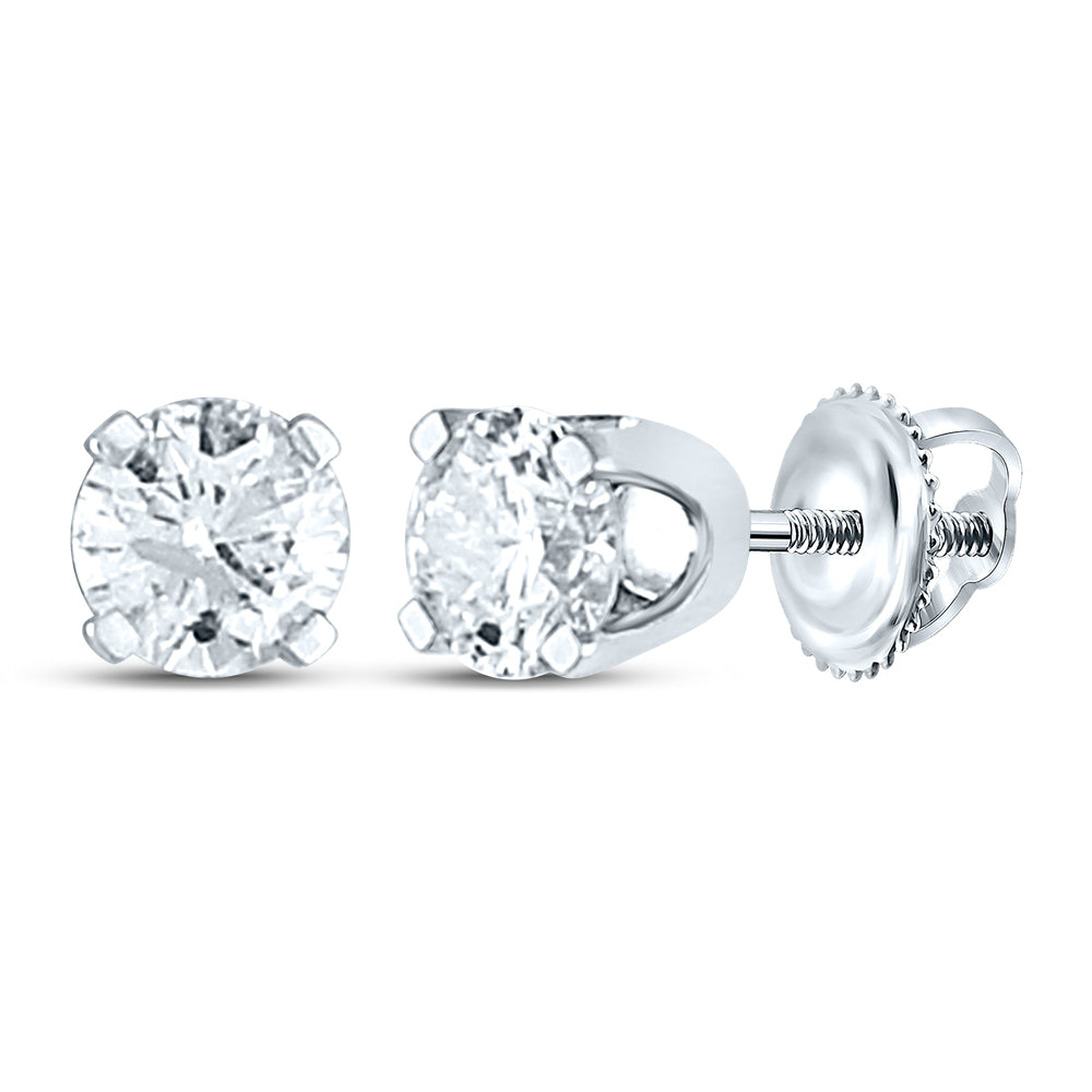 14kt White Gold Unisex Round Diamond Solitaire Stud Earrings 1/5 Cttw