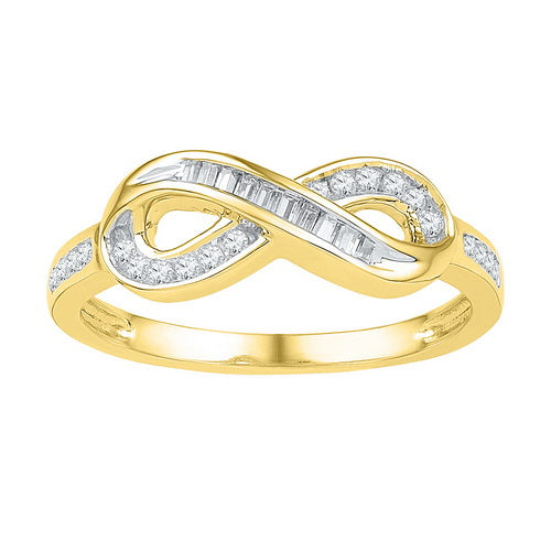 10kt Yellow Gold Womens Round Diamond Fashion Infinity Ring 1/5 Cttw
