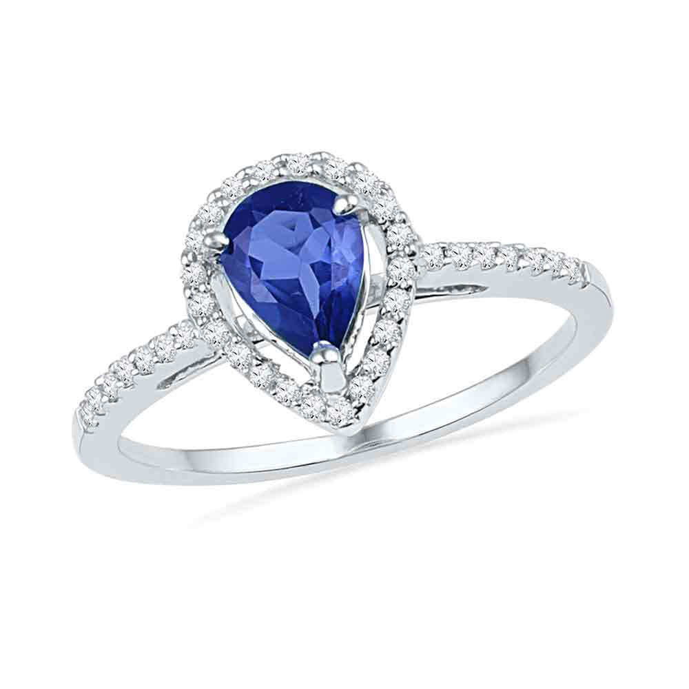 10kt White Gold Womens Pear Lab-Created Blue Sapphire Teardrop Ring 1.00 Cttw