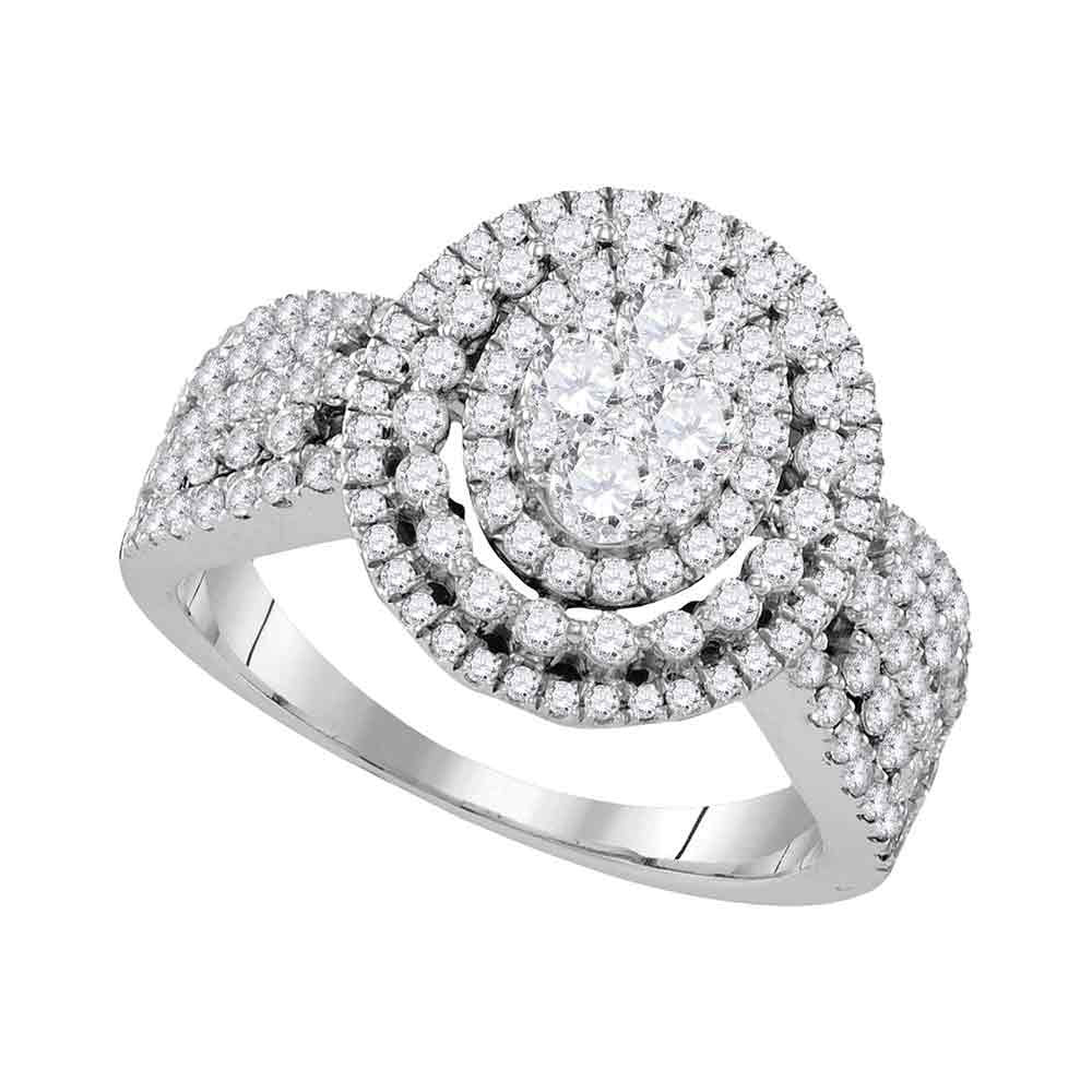 10kt White Gold Womens Round Diamond Oval Bridal Wedding Engagement Ring 1-5/8 Cttw