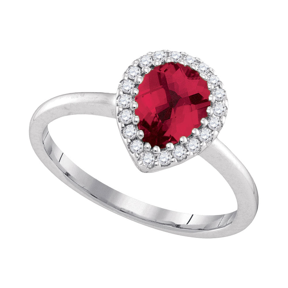 14kt White Gold Womens Pear Natural Ruby Solitaire Diamond-accent Ring 1/6 Cttw