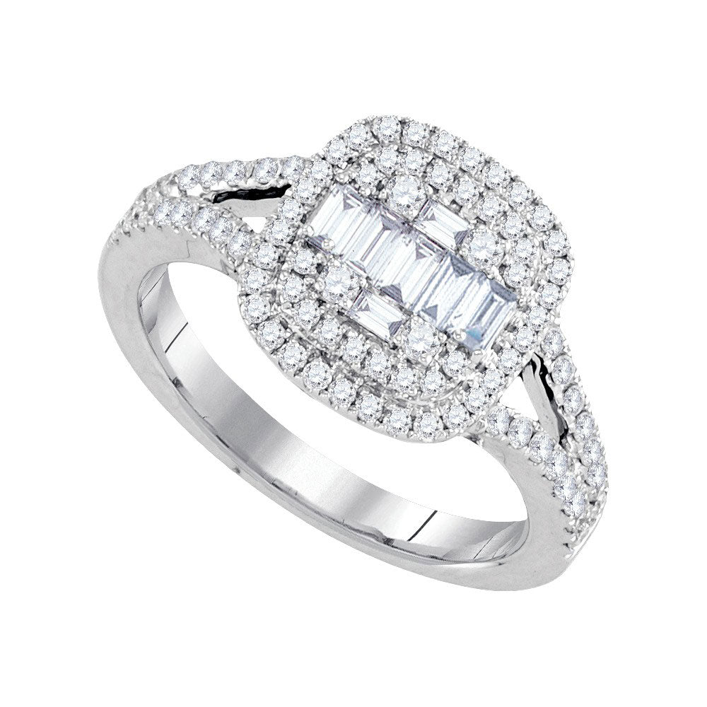18kt White Gold Womens Baguette Diamond Cluster Bridal Wedding Engagement Ring 3/4 Cttw