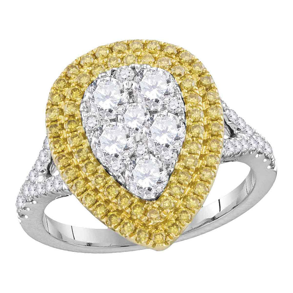 18kt White Gold Womens Round Yellow Diamond Cluster Ring 1-3/4 Cttw